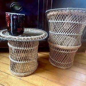 Handcrafted Woven Wicker  1980’s Paul Marshall Doll Size Table & Chair